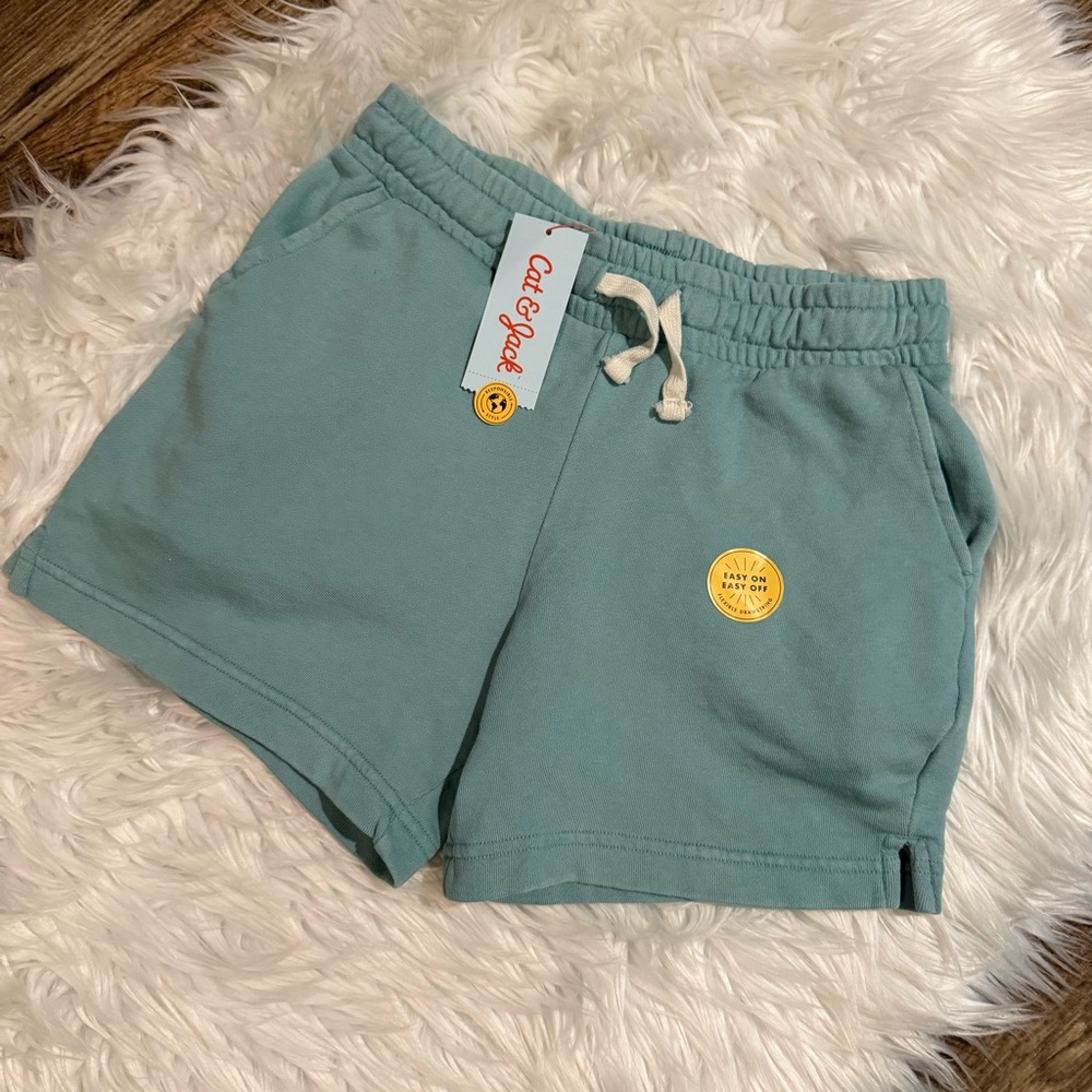 Cat & Jack Girls Pull On Shorts‎ Size L 10/12 Ocean Green Elastic Waist NEW